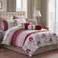 Cev-0780 119741 Eve Comforter Set 10 Piece California King In Red Taupe Leaf And Vine Designs 889459020780