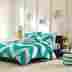 15062 Home Chevron Comforter Set 4 Pc Bedding Full Queen Reversible Teal Blue White Stripe 725022615062