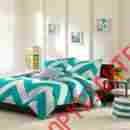 15079 Home Chevron Comforter Set 3 Pc Bedding Twin Reversible Teal Blue White Stripe Modern 725022615079