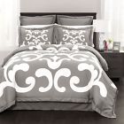 16t000793 Lush Decor Lavish Damask Comforter Set Gray Queen 848742052013
