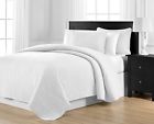 1002-wt 3-piece Staniey Jigsaw Patterned Prewashed Oversized White Bedspread Coverlet Set