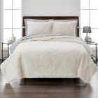 3-piece Comforter Set Embroidered Faux Fur For Full Queen Size Beds Ivory New