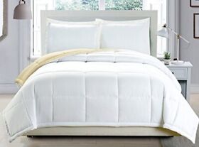 3 Piece Luxury Ivory White Reversible Soft Down Alternative Comforter Set Ful