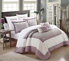 3574 Chic Luxurious Embroidered 7 Piece Queen Size Comforter Set Bedding Purple White Gray 840444103574
