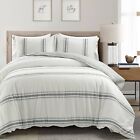 85334051 3pc Full Queen Farmhouse Stripe Reversible Duvet Set Dark Gray Lush Decor