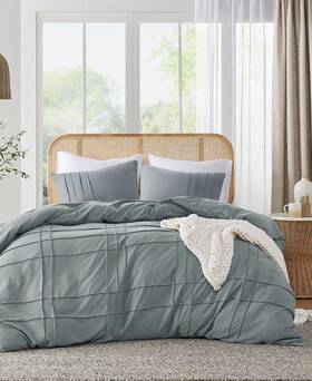 510 Design 046515528578 3 Pc Comforter King Set Porter Washed Pleated Blue Grey