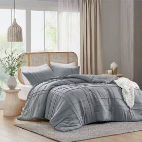 510 Design 313023117144 Porter 3-piece Blue/grey Microfiber Queen Soft Washed Pleated Comforter Set