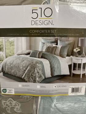 5ds10-0052 510 Design Comforter Set 8-pcs Cal King Seafoam Polyester