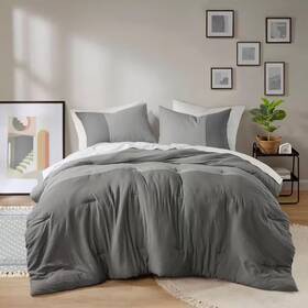 510 Design 744759613608 Miro 2-piece Grey Microfiber Twin/twin Xl Soft Washed Color Block Comforter Set