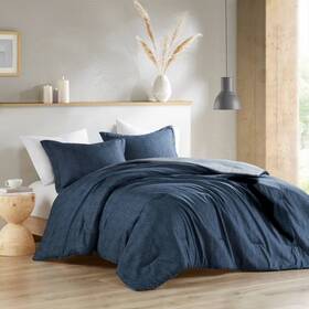 91218777 510 Design Full/queen Camden Chambray Solid Print Comforter Set Navy Blue -