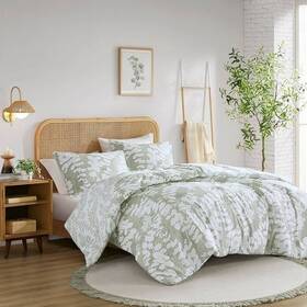 91910605 510 Design King/california King Aria Floral Print Reversible Comforter Set Sage