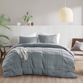 93533141 510 Design California King Porter Soft Washed Pleated Duvet Cover Set Blue/gray