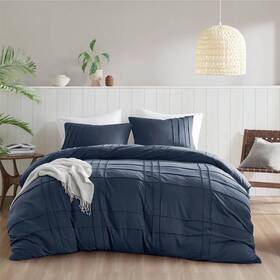 93533174 510 Design Queen Porter Soft Washed Pleated Duvet Cover Set Navy Blue