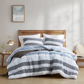 Am10-0128 510 Design Nautical Blue Bedding Set - Owain Stripe Textured Print