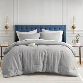 Hd0179000826651 510 Design Mina 3-piece Light Grey Full/queen Waffle Weave Textured Comforter Set