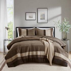 Hd0179000826673 510 Design Boulder Stripe 3-piece Brown King/cal King Pieced Faux Suede Set