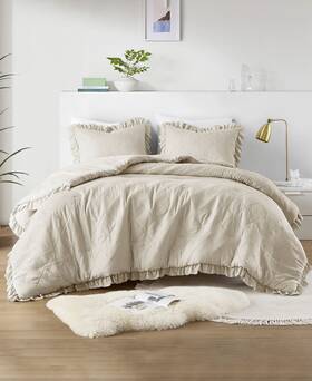 Mcc0111100838032 510 Design Ruffle Edge 3-piece. Comforter Set Neautral Brown Full / Queen