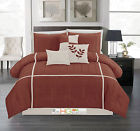 617237887344 Hg Station 7pc Chic Sleek Pleated Comforter Set Checker Leaves Rust Orange Beige Ivory King