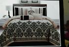 617237887511 11-p Autumn Vine Floral Silhouette Comforter Curtain Set Beige Khaki Black Queen