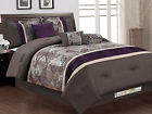 617237888983 Hg Station 7-pc Floral Damask Jacquard Patchwork Pleated Comforter Set Coffee Purple King