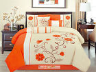 617237891532 Hg Station 7-pc Floral Scroll Vine Embroidery Pleated Comforter Set Orange Ivory White King