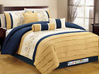 617237891679 Hg Station 11-p Floral Scroll Vine Embroidery Comforter Curtain Set Ivory Navy Yellow Queen