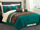 617237892409 Hg Station 7-pc Laurels Leaves Scroll Embroidery Comforter Set Teal Blue-green Brown Queen