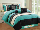 642709893882 Hg Station 7pc Greek Key Meander Motif Embroidery Comforter Set Turquoise Black Ivory Queen