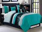 642709895800 Hg Station 11p Gael Scroll Floral Leaves Comforter Curtain Set Turquoise Black Silver Queen