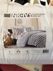 675716500160 Ink Ivy Blue White Striped Full Queen Comforter