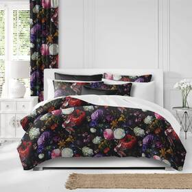 6ix Tailors 685693028298 Crystals Bouquet Black/foral Comforter And Pillow Sham Set