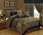 7-piece Lisbon-com-king Chezmoi Collection Luxury Jacquard Print Floral Comforter Set King Black Gold New