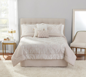 7-piece Quilted Jacquard Comforter Set For Full Queen Size Beds Ivory Color New