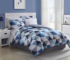 7225  Essential Home Full Size Complete Bedding Set Cool Blue Triangles