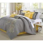 7424 Queen Comforter Set Bed In A Bag Bedding Grey Yellow Floral Bedroom Luxury Hotel 781398057424