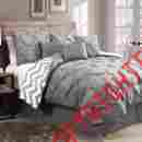 748591 Unbranded Pleat Chevron Reversible New Bed Bag Queen 7 Pc Gray Pinch Comforter Set