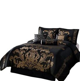 7piece Jacquard Floral Comforter Set Bedinabag California King Black Gold