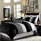 8-piece Loft-com-black-queen Chezmoi Collection Comforter Set Luxury Pleated Stripe Pintuck Black Gray And White Queen 729440344474