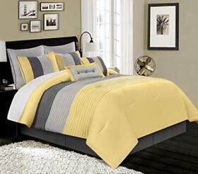 8-piece Luxury Striped Comforter Set Queen Yellow Gray Paloma