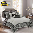 8-piece White Luxury Reversible Printed Microfiber Queen Comforter Set