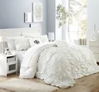 811528 Comforter Set King Size White Microfibe Ruched Bedding 691171811528