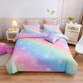 A Nice Night 744759381521 6pcs Gradient Glitter Bedding Set For Girls Full Size Colorful Rai