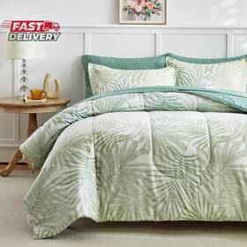 Aikasy 313047629609 Blue Green Twin Comforter Set With Sheets Bed In A Bag 6-pieces Palm Tree