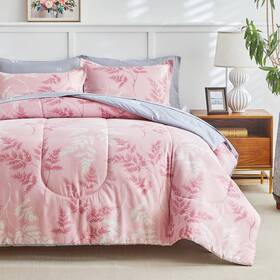 Aikasy 707025093801 Pink Queen Comforter Set With Sheets Bed In A Bag 7-pieces Palm Tree Totem Pr