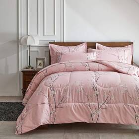 Aikasy 717556676343 Bed In A Bag 7 Pieces Queen Size - Floral Print Soft Microfiber Reversible