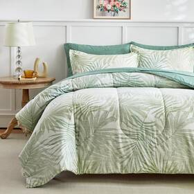 Aikasy 744110833355 Blue Green Queen Comforter Set With Sheets Bed In A Bag 7-pieces Palm Tre