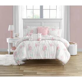 Alex Bella 847636037839 Tabitha Smocked Floral Ultra-soft Microfiber Comforter Set Pink - 5 Piece Full