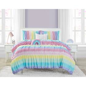 Alex Bella 847636044165 Rainbow Ruched Ultra Soft Microfiber Comforter Set With Full - 5 Piece
