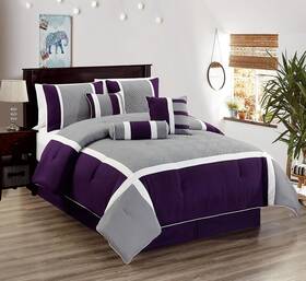 B01n0apktj All American Collection 7 Piece Queen Comforter Set Embroidered Over-sized Purple/grey Bedding