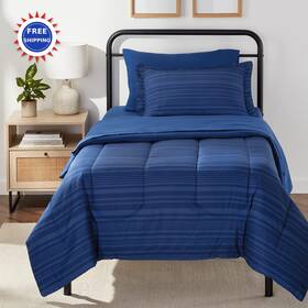 Amazon Basics 841710117318 Twin Xl Comforter Set With Sheets 5 Piece Blue Calvin Striped Bedding